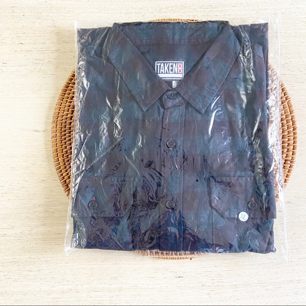 Taken Mens Button Up Long Sleeve Maroon Charcoal